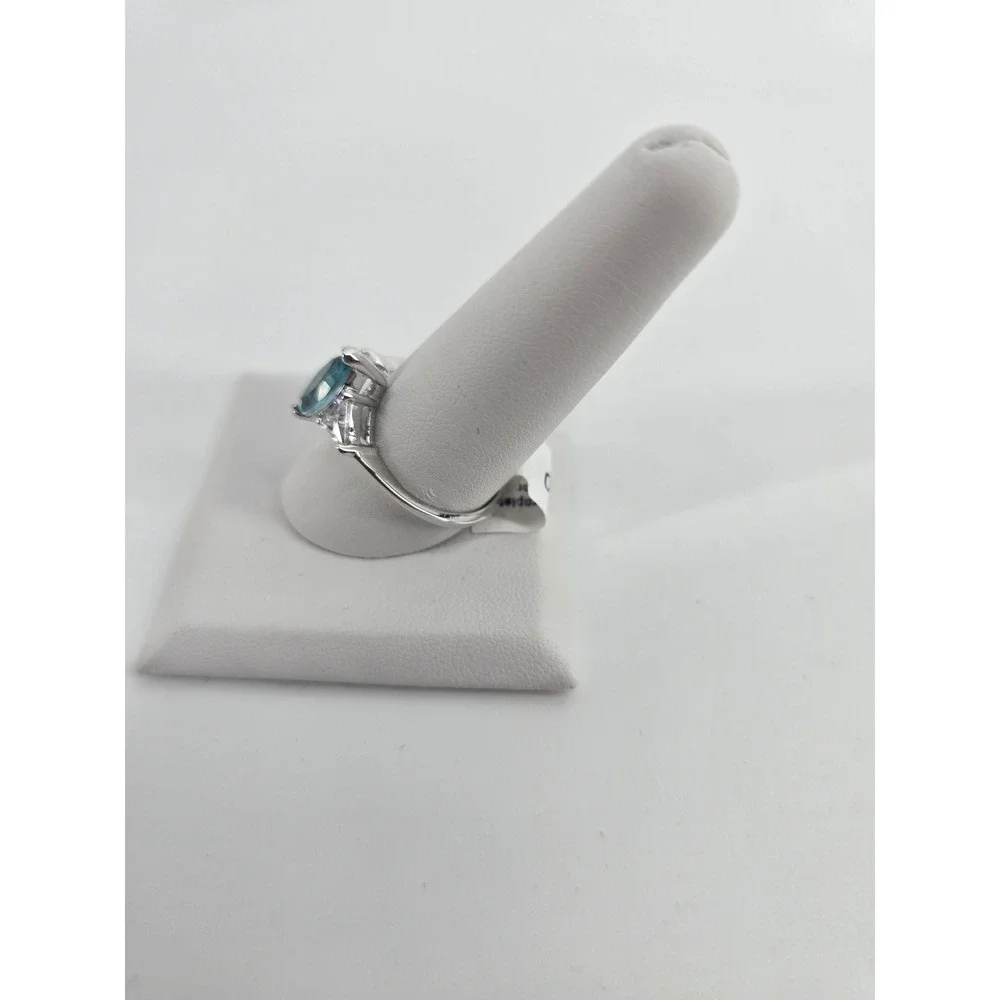 Ring Womens 10 Marquise Blue CZ Rhodium Electroplate Three-Stone NEW
